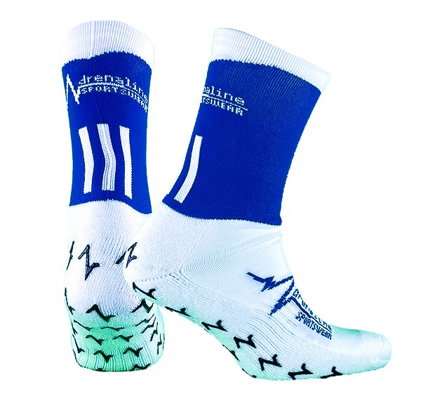 Blue white grip socks