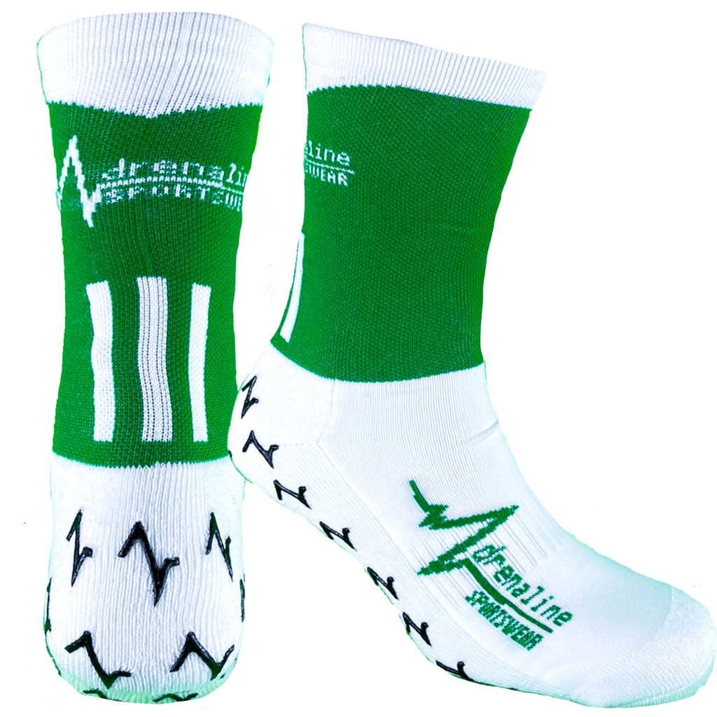 Green white grip socks